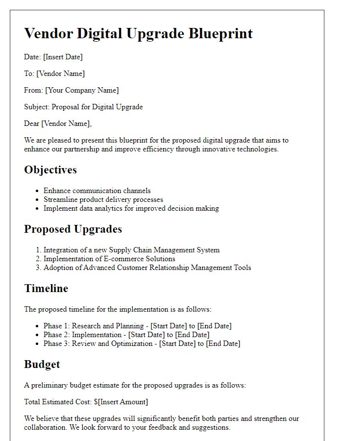 Letter template of vendor digital upgrade blueprint