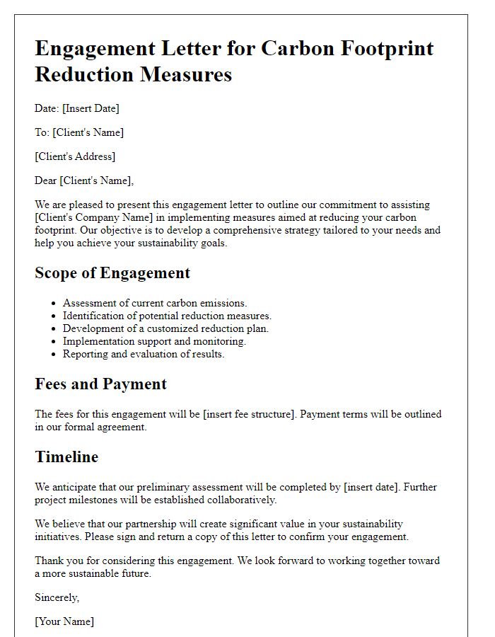 Letter template of engagement for carbon footprint reduction measures.