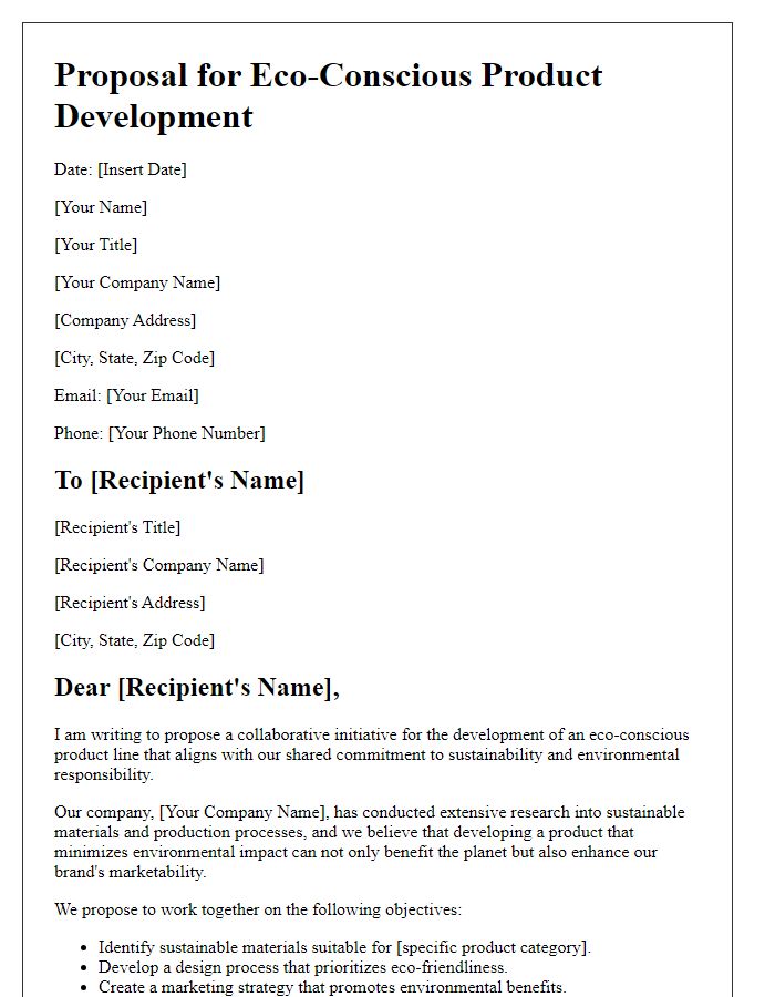 Letter template of proposal for eco-conscious product development.