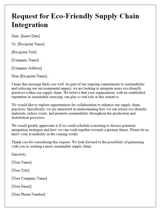 Letter template of request for eco-friendly supply chain integration.