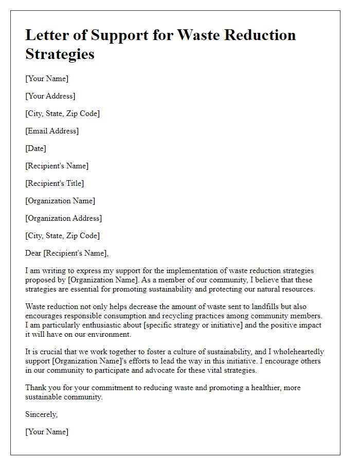 Letter template of support for waste reduction strategies.