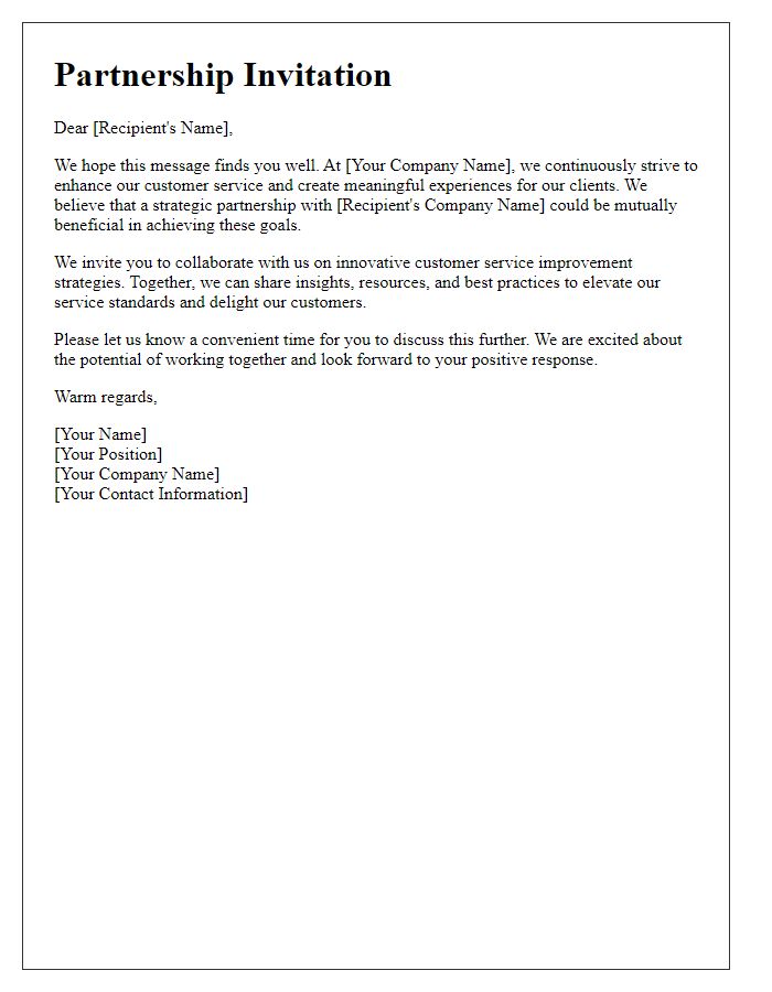 Letter template of partnership invitation for customer service improvement strategies.