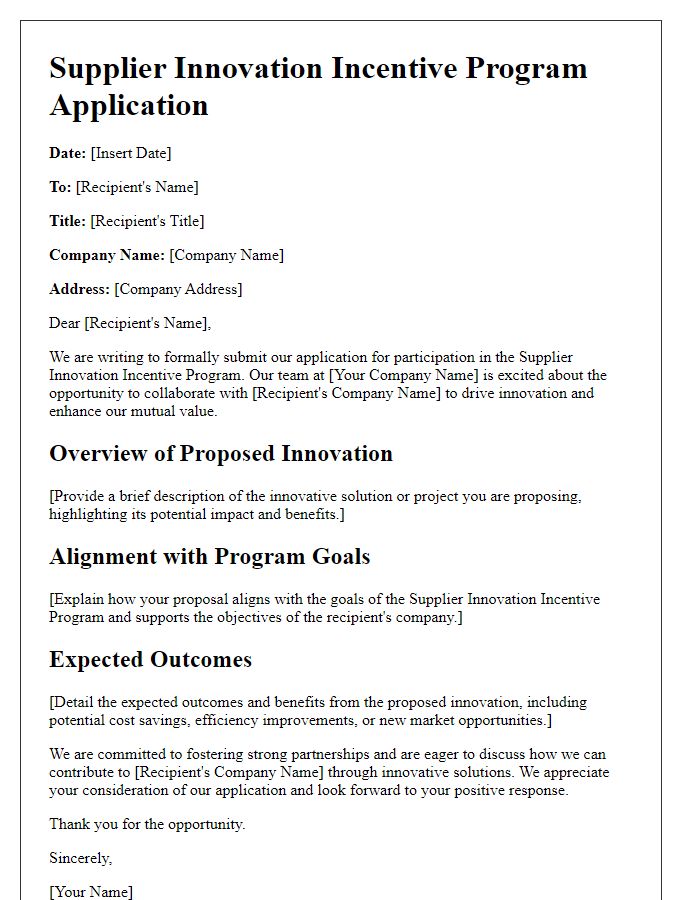 Letter template of Supplier Innovation Incentive Program Application