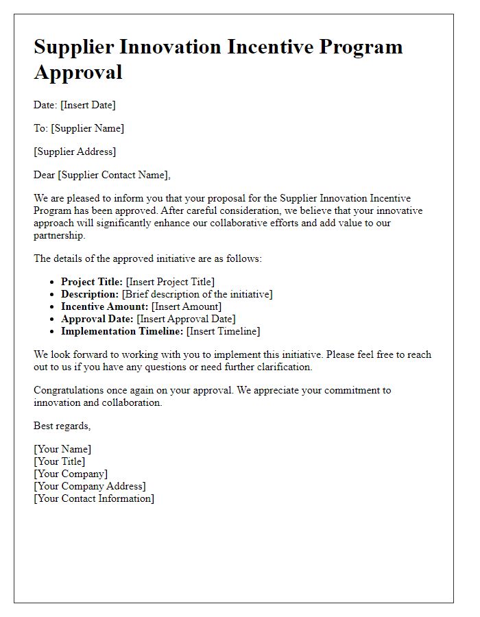 Letter template of Supplier Innovation Incentive Program Approval