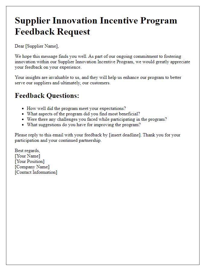 Letter template of Supplier Innovation Incentive Program Feedback Request