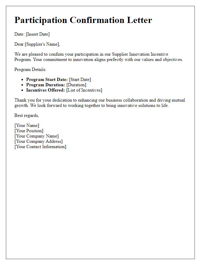 Letter template of Supplier Innovation Incentive Program Participation Confirmation