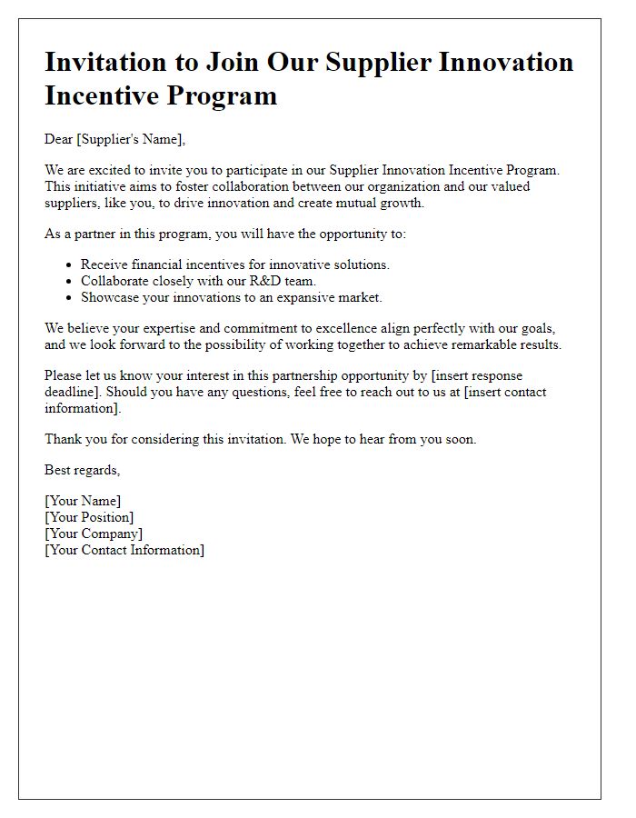 Letter template of Supplier Innovation Incentive Program Partnership Invitation