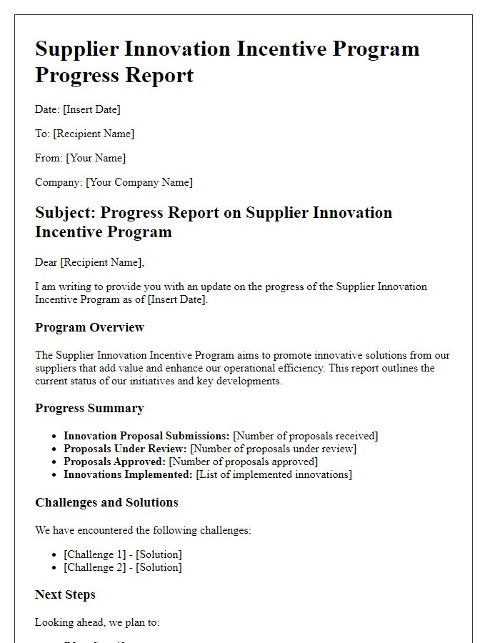 Letter template of Supplier Innovation Incentive Program Progress Report