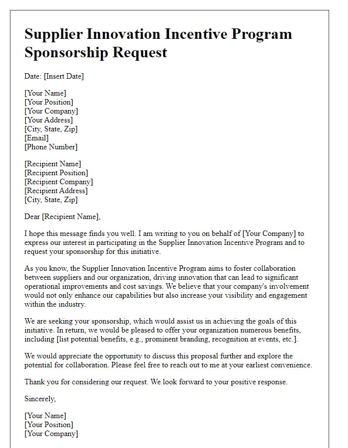 Letter template of Supplier Innovation Incentive Program Sponsorship Request