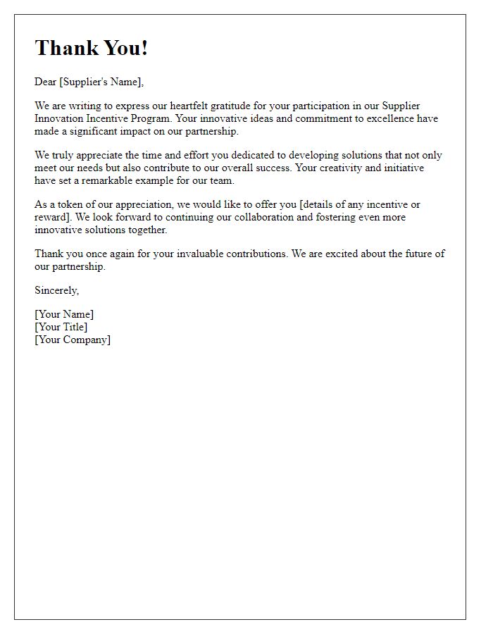 Letter template of Supplier Innovation Incentive Program Thank You Note