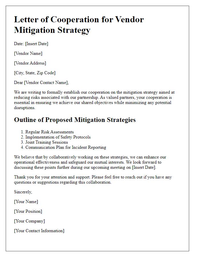 Letter template of vendor mitigation strategy cooperation