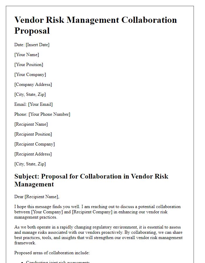 Letter template of vendor risk management collaboration proposal