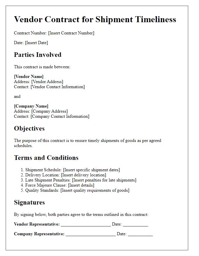 Letter template of vendor contracts for shipment timeliness.