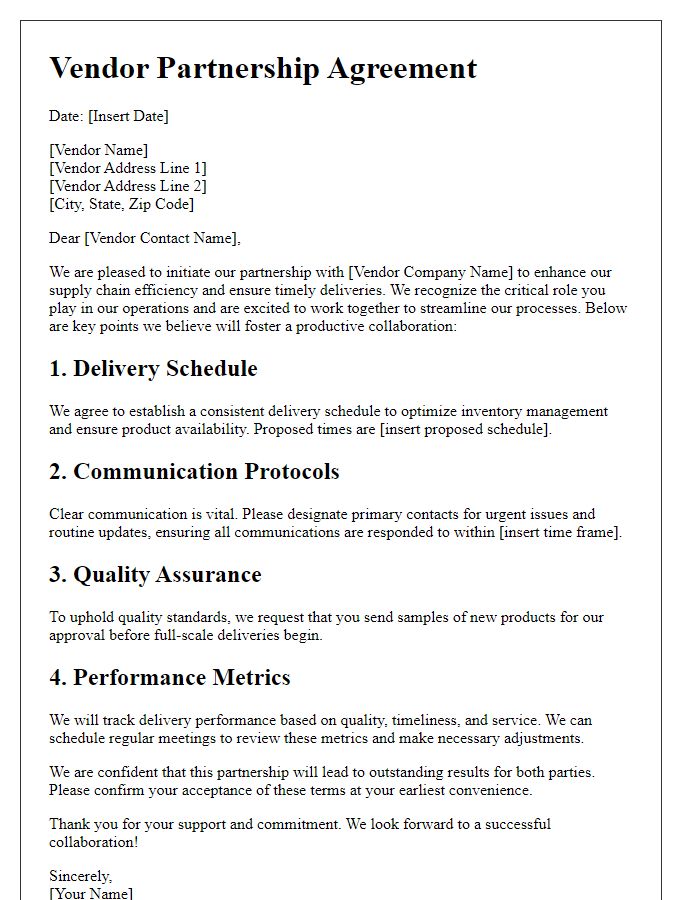 Letter template of vendor partnerships to ensure delivery efficiency.