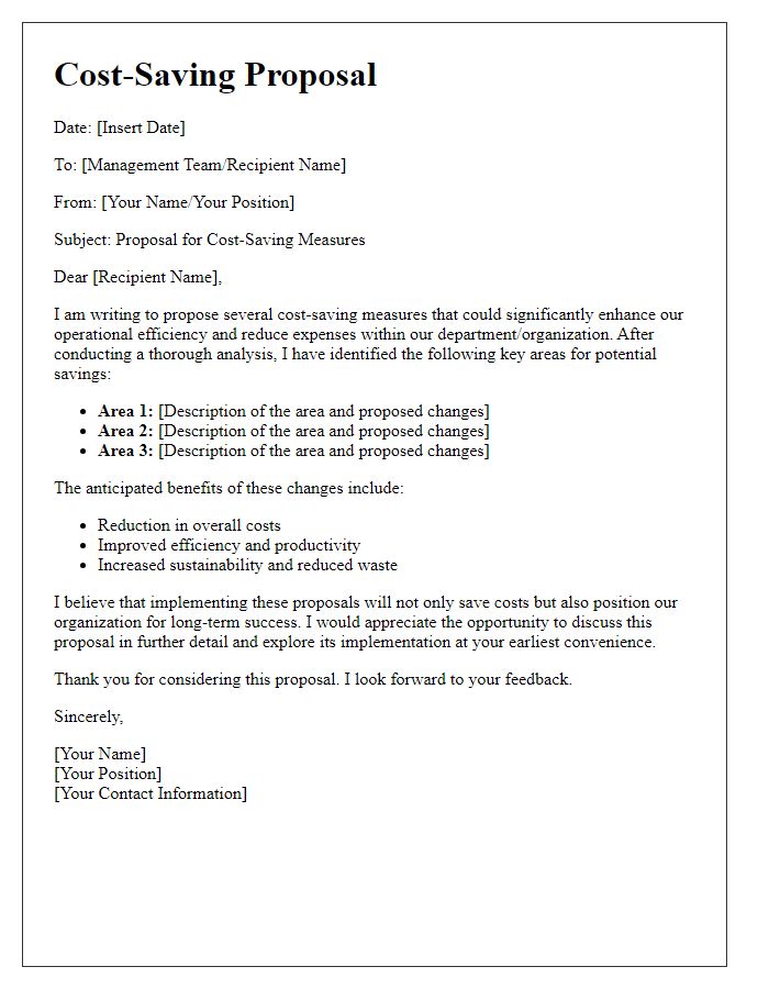 Letter template of cost-saving proposal for management review