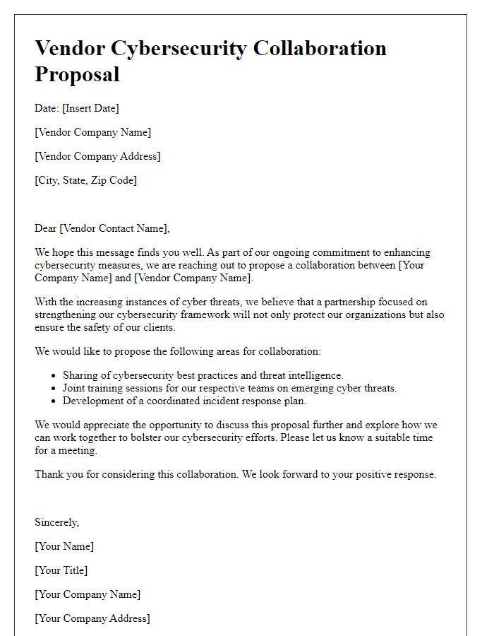 Letter template of vendor cybersecurity collaboration proposal