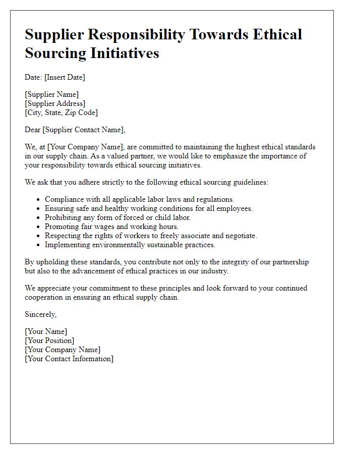 Letter template of supplier responsibility towards ethical sourcing initiatives