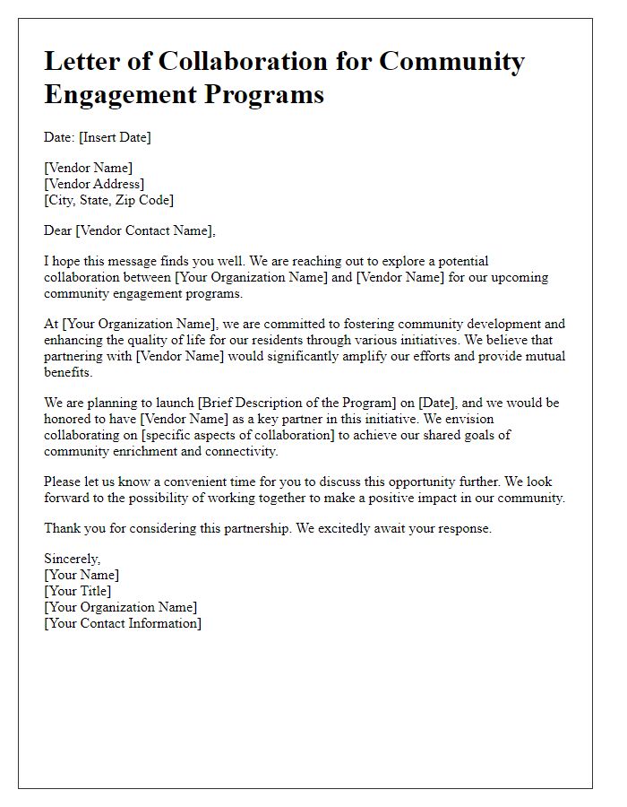 Letter template of vendor collaboration for community engagement programs