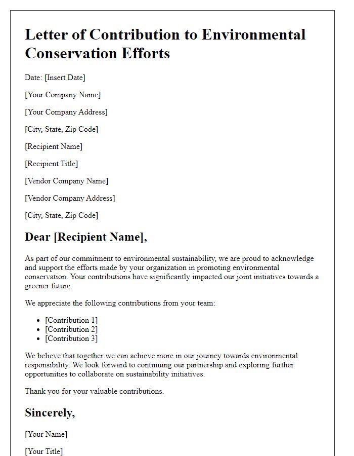 Letter template of vendor contribution to environmental conservation efforts