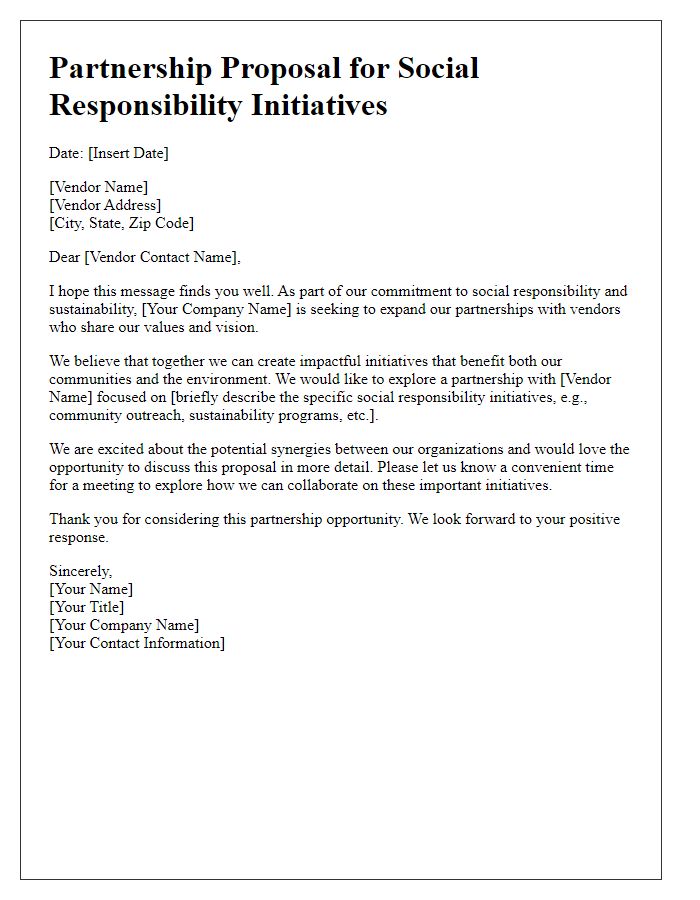 Letter template of vendor partnership for social responsibility initiatives