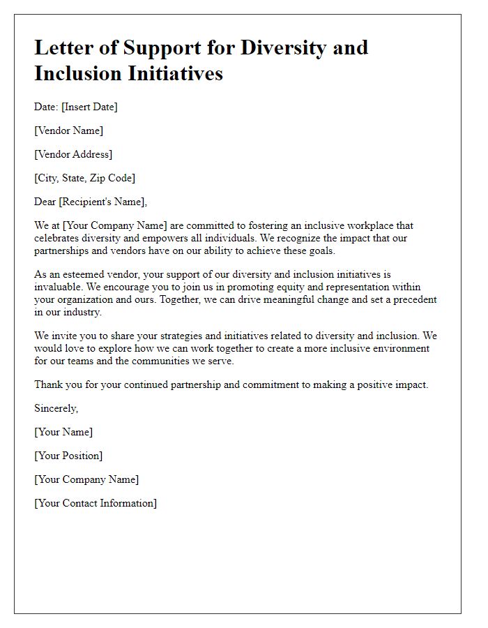 Letter template of vendor support for diversity and inclusion initiatives