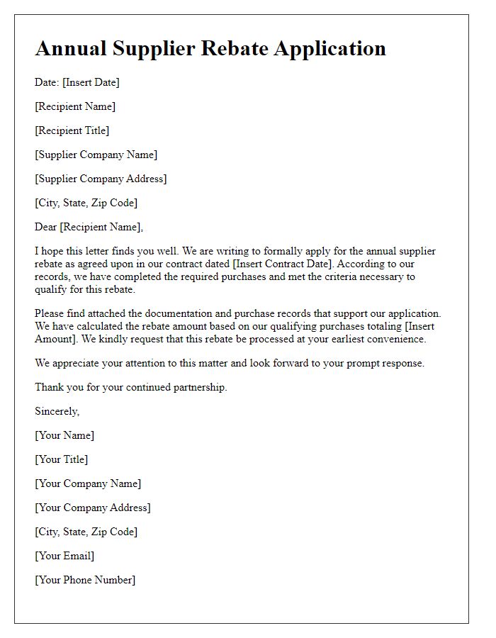 Letter template of annual supplier rebate application