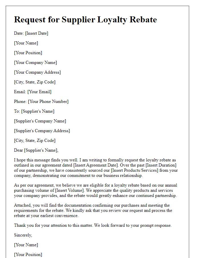 Letter template of supplier loyalty rebate request