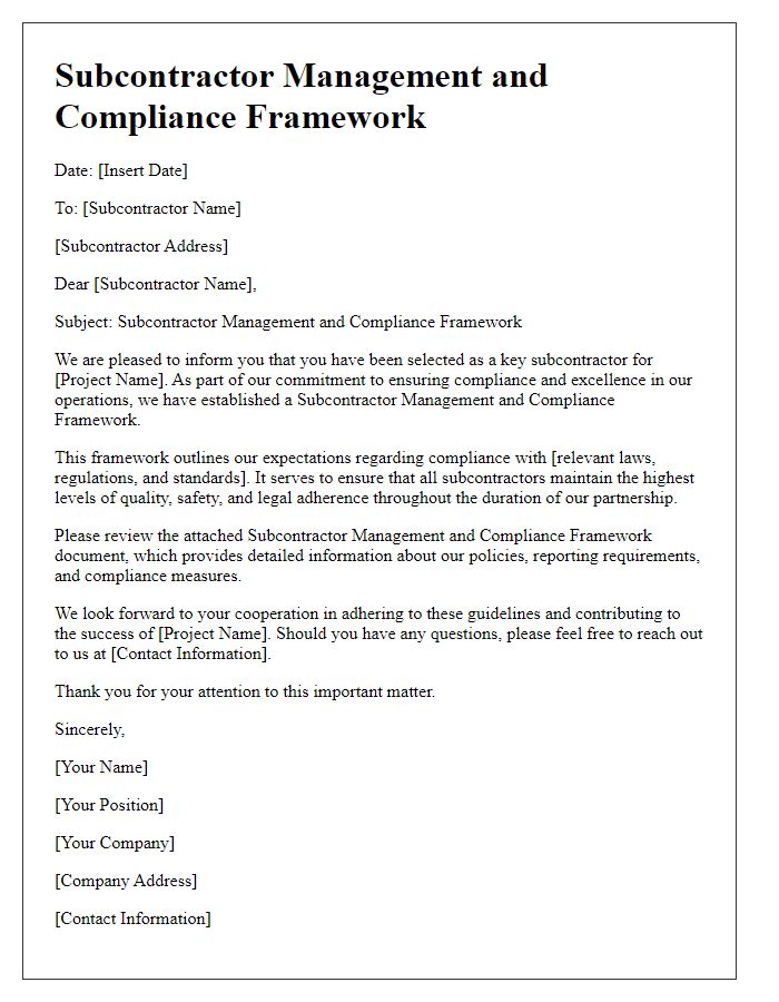 Letter template of Subcontractor Management and Compliance Framework