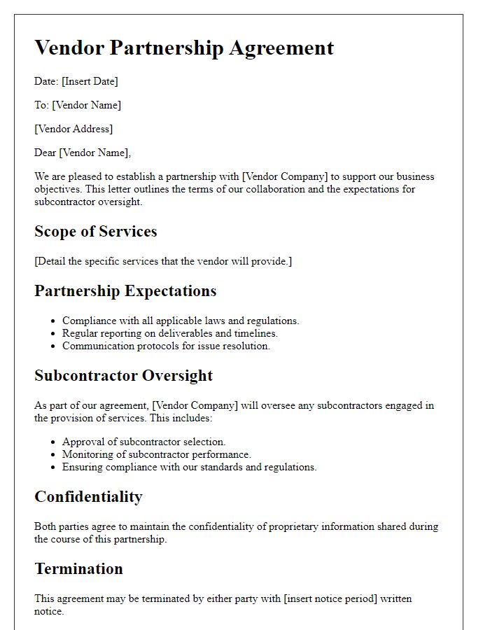 Letter template of Vendor Partnership and Subcontractor Oversight