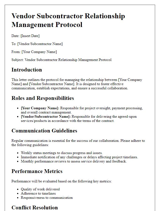 Letter template of Vendor Subcontractor Relationship Management Protocol