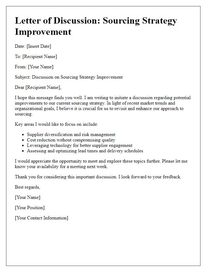 Letter template of sourcing strategy improvement discussion