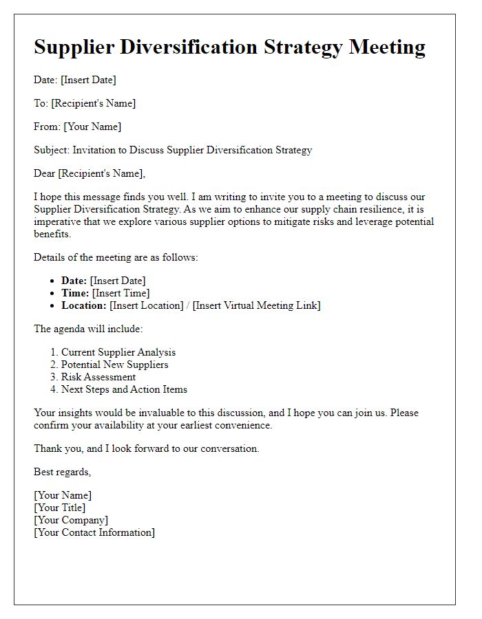 Letter template of supplier diversification strategy meeting