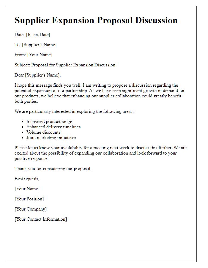 Letter template of supplier expansion proposal discussion