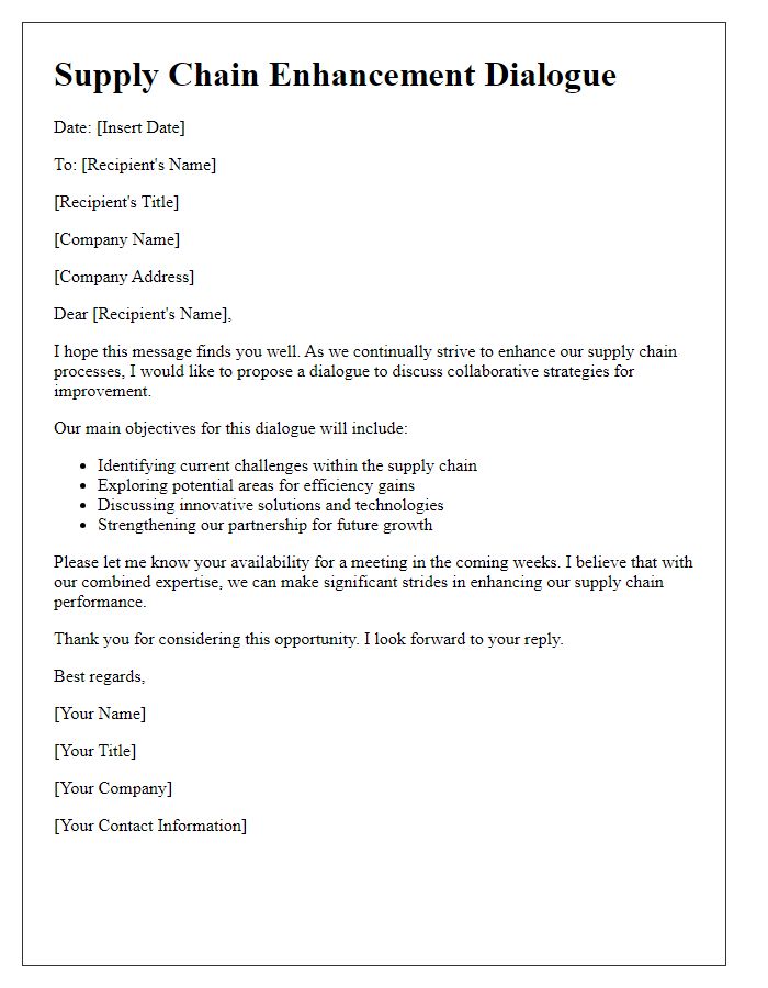 Letter template of supply chain enhancement dialogue