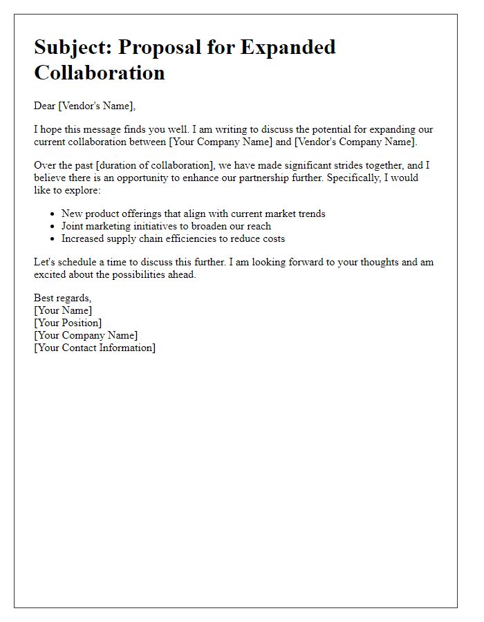 Letter template of vendor collaboration expansion conversation