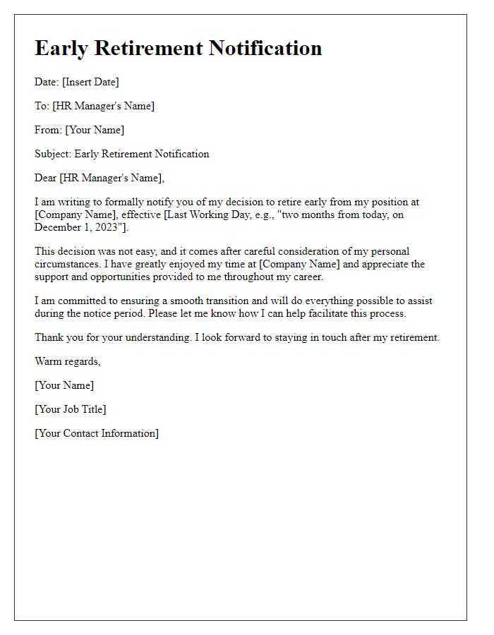 Letter template of early retirement notification to HR