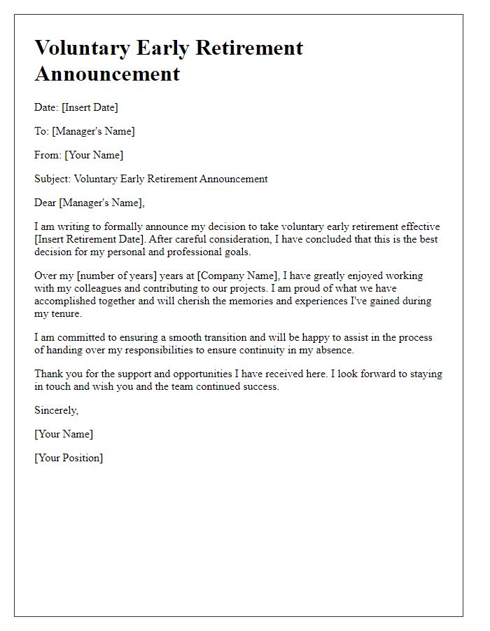 Letter template of voluntary early retirement announcement