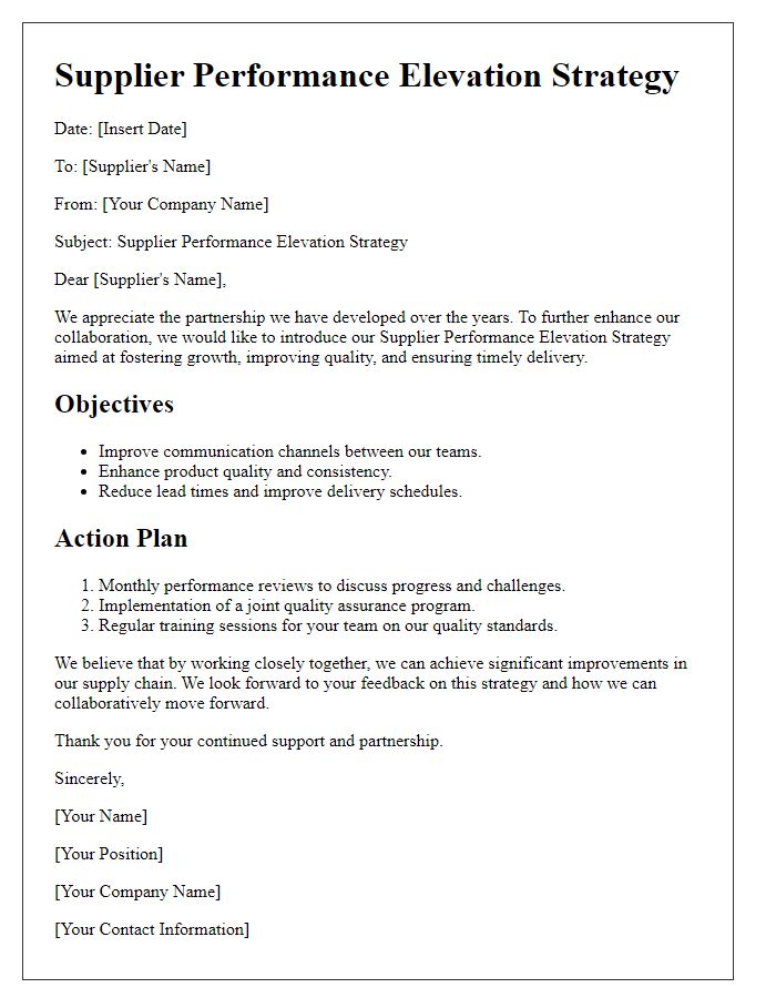 Letter template of supplier performance elevation strategy