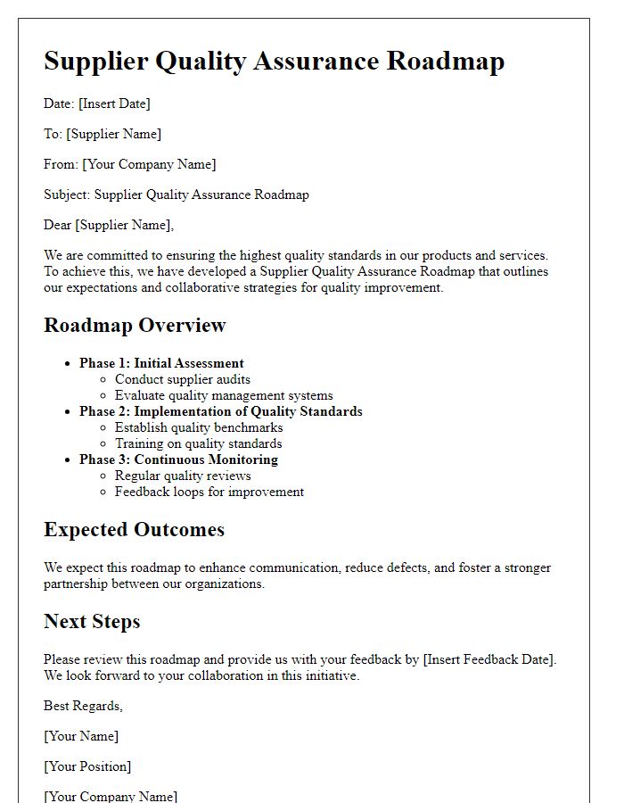 Letter template of supplier quality assurance roadmap