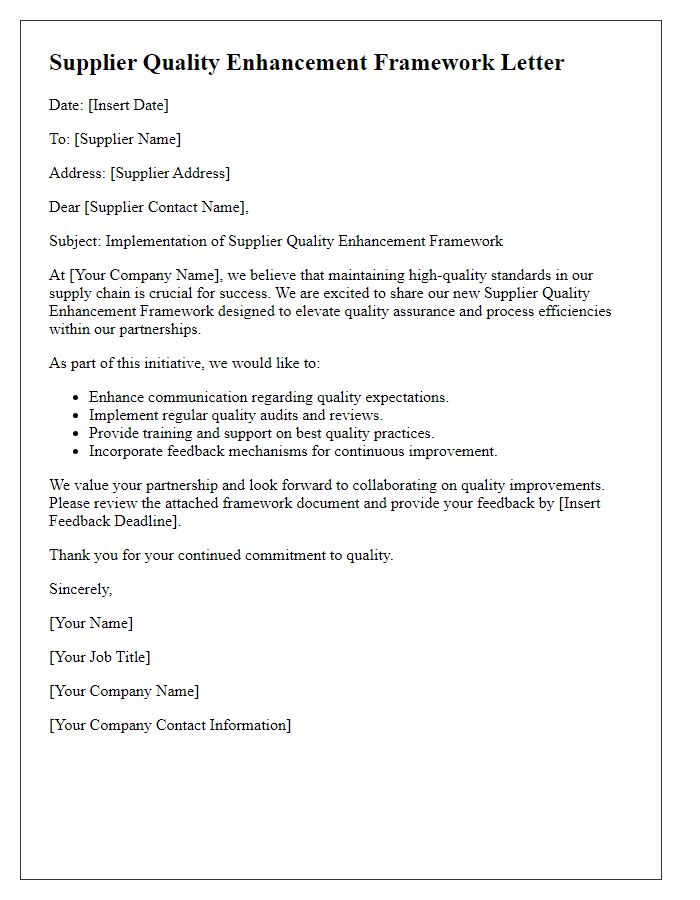 Letter template of supplier quality enhancement framework