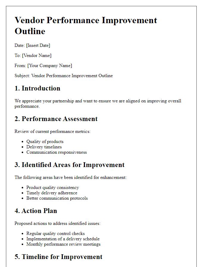 Letter template of vendor performance improvement outline