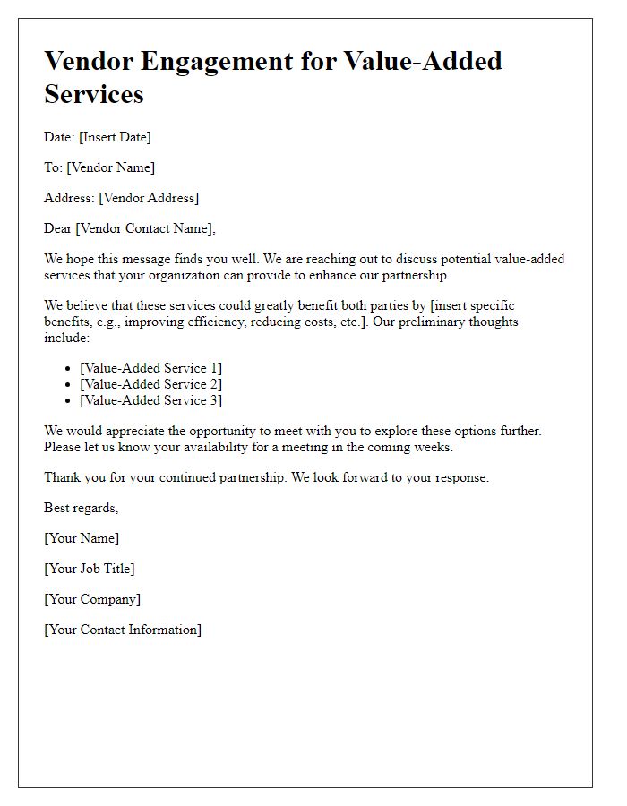 Letter template of vendor engagement for value-added service discussions