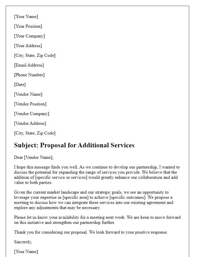 Letter template of vendor value proposition negotiation for additional services