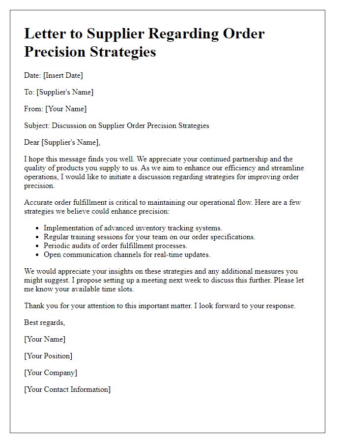 Letter template of discussion on supplier order precision strategies