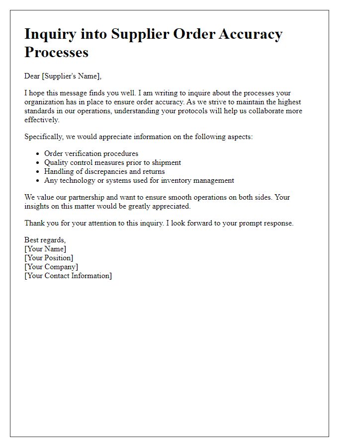 Letter template of inquiry into supplier order accuracy processes