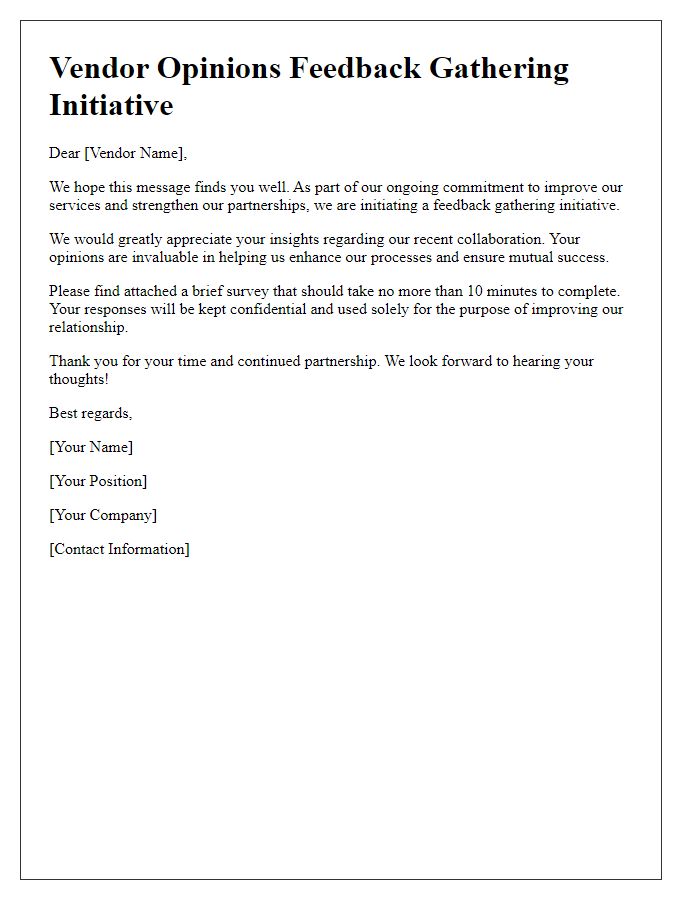 Letter template of vendor opinions feedback gathering initiative