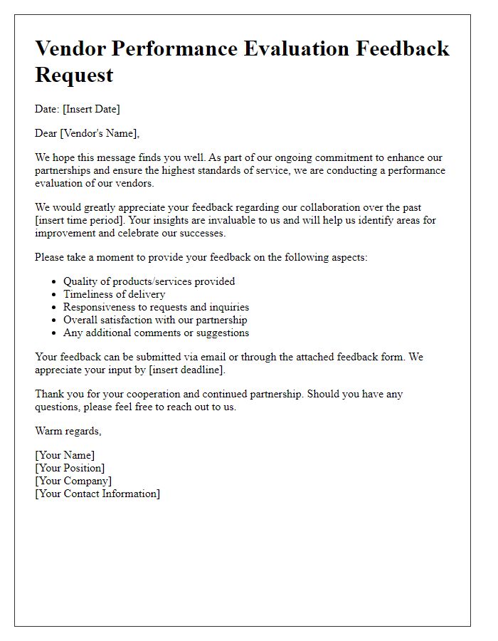 Letter template of vendor performance evaluation feedback request