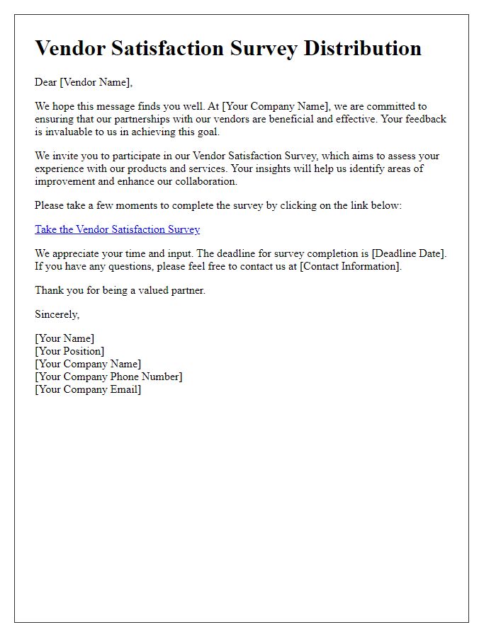 Letter template of vendor satisfaction survey distribution
