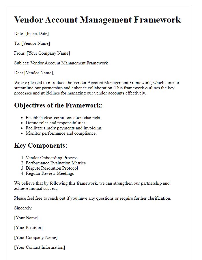 Letter template of vendor account management framework