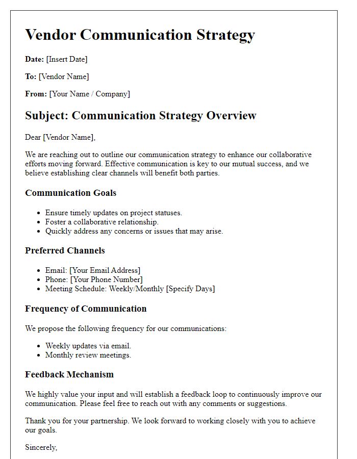 Letter template of vendor communication strategy